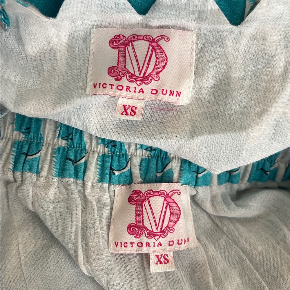 Victoria Dunn Lupine Scalloped Cotton Crane Print Top Skirt Set Sz XS RARE - Picture 14 of 15